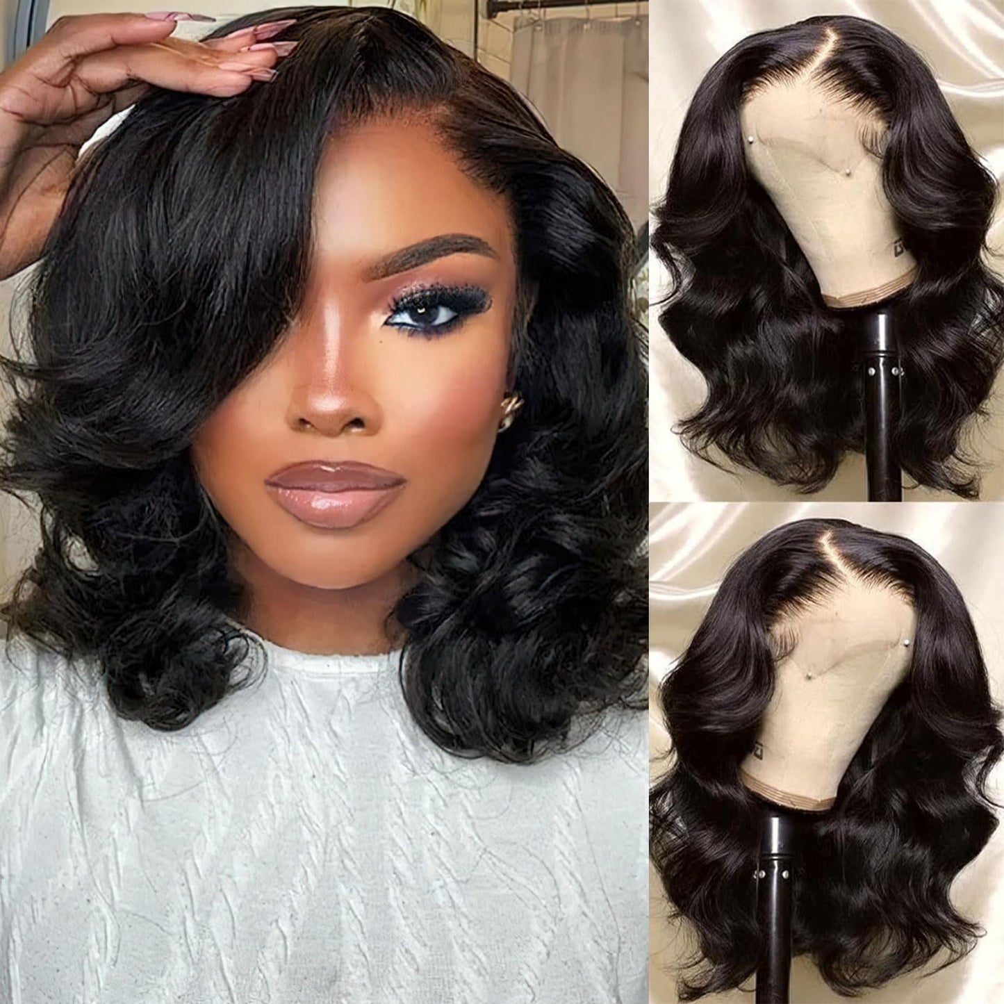 MOOTAFUL Bob Wig Human Hair 13x4 HD Lace Front Wigs Human Hair Pre Plucked 14 Inch 200% Density Glueless Short Body Wave Bob Wig