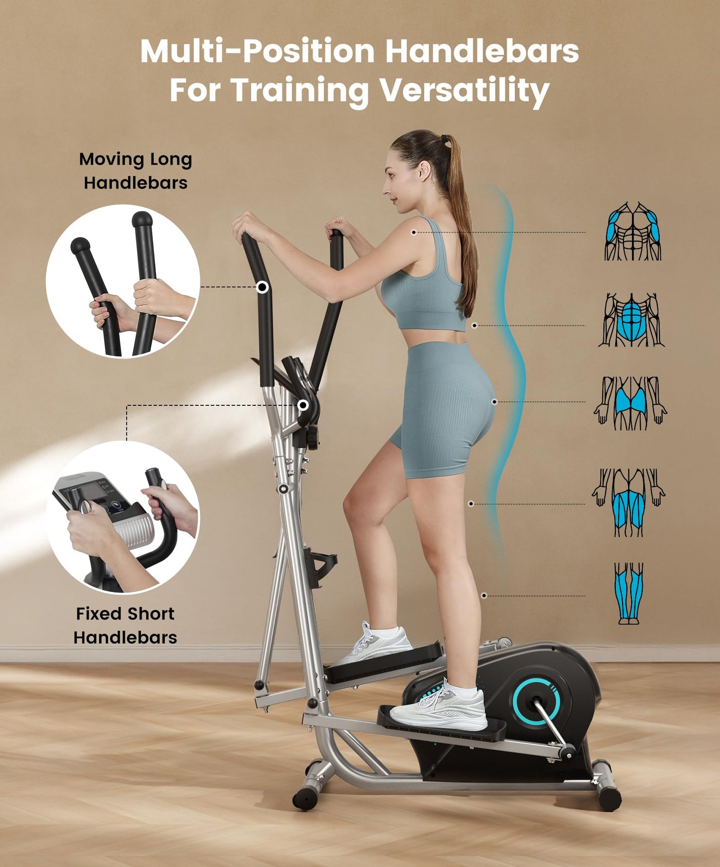Dripex Elliptical Exercise Machine, Hyper-Quiet Magnetic Elliptical Machine for Home, 16-Level Resistance Elliptical Training Machines with 13.2LBS Flywheel, Pulse Sensor & LCD Monitor (Turquoise)