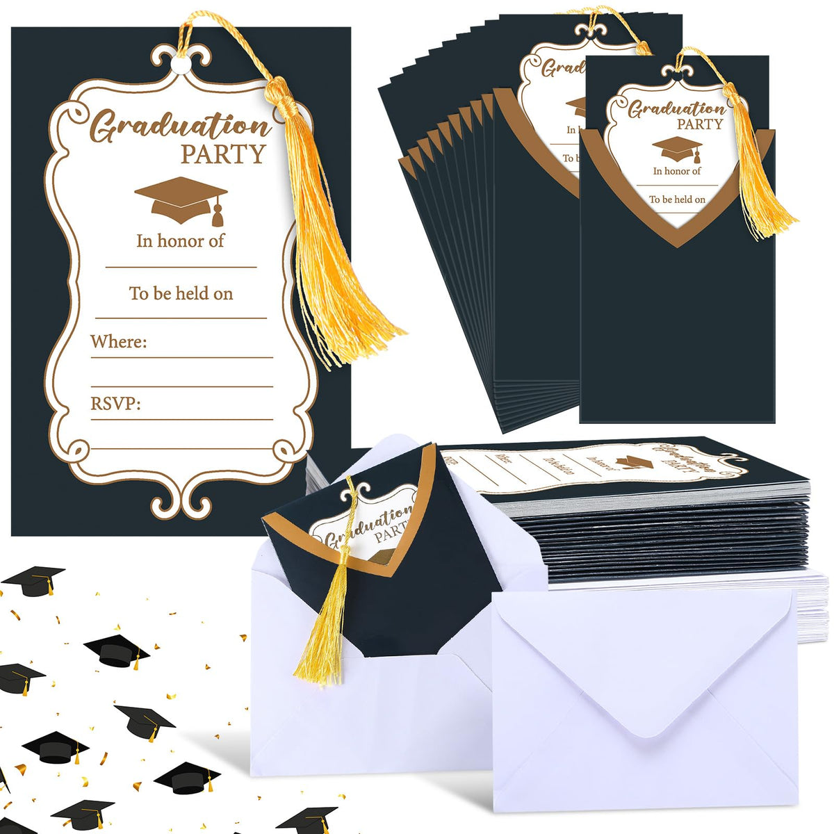 MotiMind 24 Set Graduation Party Invitations Cards with Envelopes Class of 2025 Graduation Invitations Cards with Tassel Congrats Announcements Invite for High School College Celebration Party