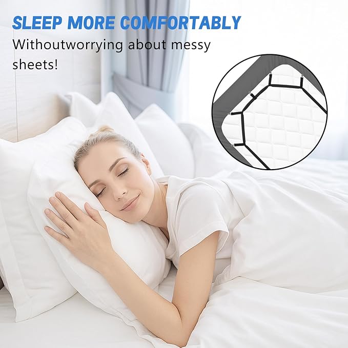 2 Pcs Adjustable Bed Sheet Fasteners 360 Degree Elastic Sheet Holder Straps Heavy Duty Suspenders Grippers for Full, Queen, King Twin Bed, Fits All Mattress Sizes