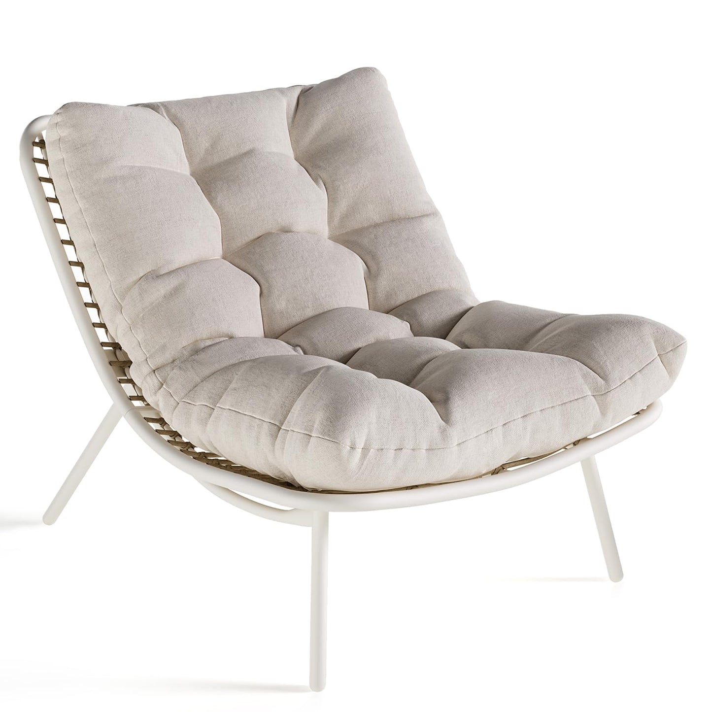 SWITTE Wicker Chaise Lounge Chair, Outdoor Papasan Recliner with Thick Cushion, Low Seat Patio Chair for Balcony, Backyard, Poolside - Beige