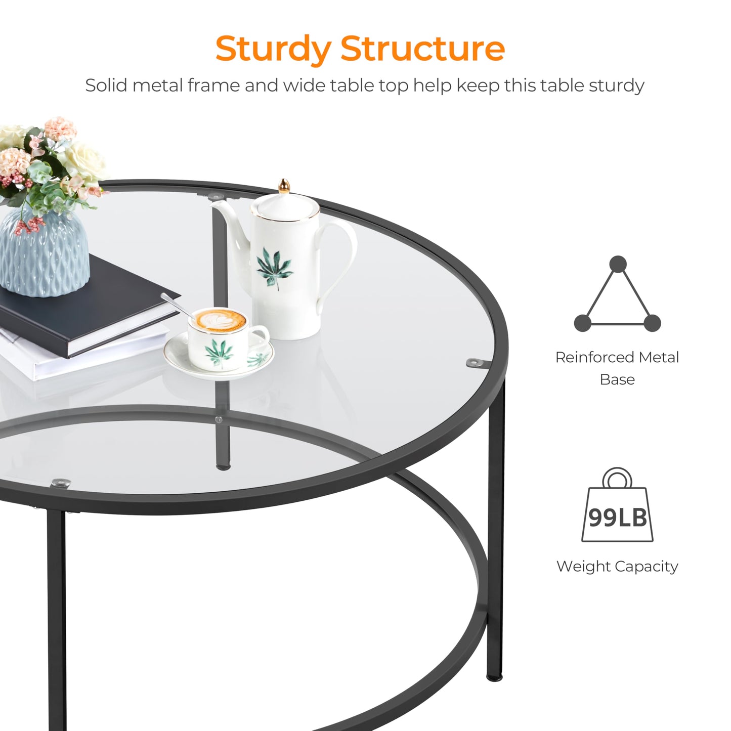 Yaheetech 36" Round Glass Coffee Table, Black Circle Coffee Table Center Table with Glass Top, Small Coffee Table for Living Room, Office & Apartment