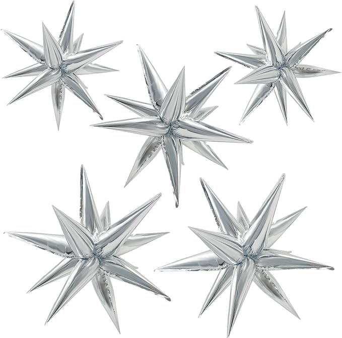 60Pcs Silver Star Balloons Birthday Decorations Explosion Mylar Balloons 12 Spike Balloon Large Foil Prom Balloon for Wedd...