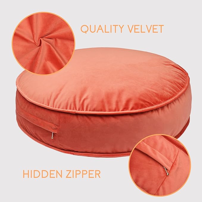 YIUOR Velvet Floor Pillows Round Chair Cushion Couch Throw Pillow Soft Pouf Seat Mattress Bean Bag for Reading Nook Play Room (19.7",Brick Red)