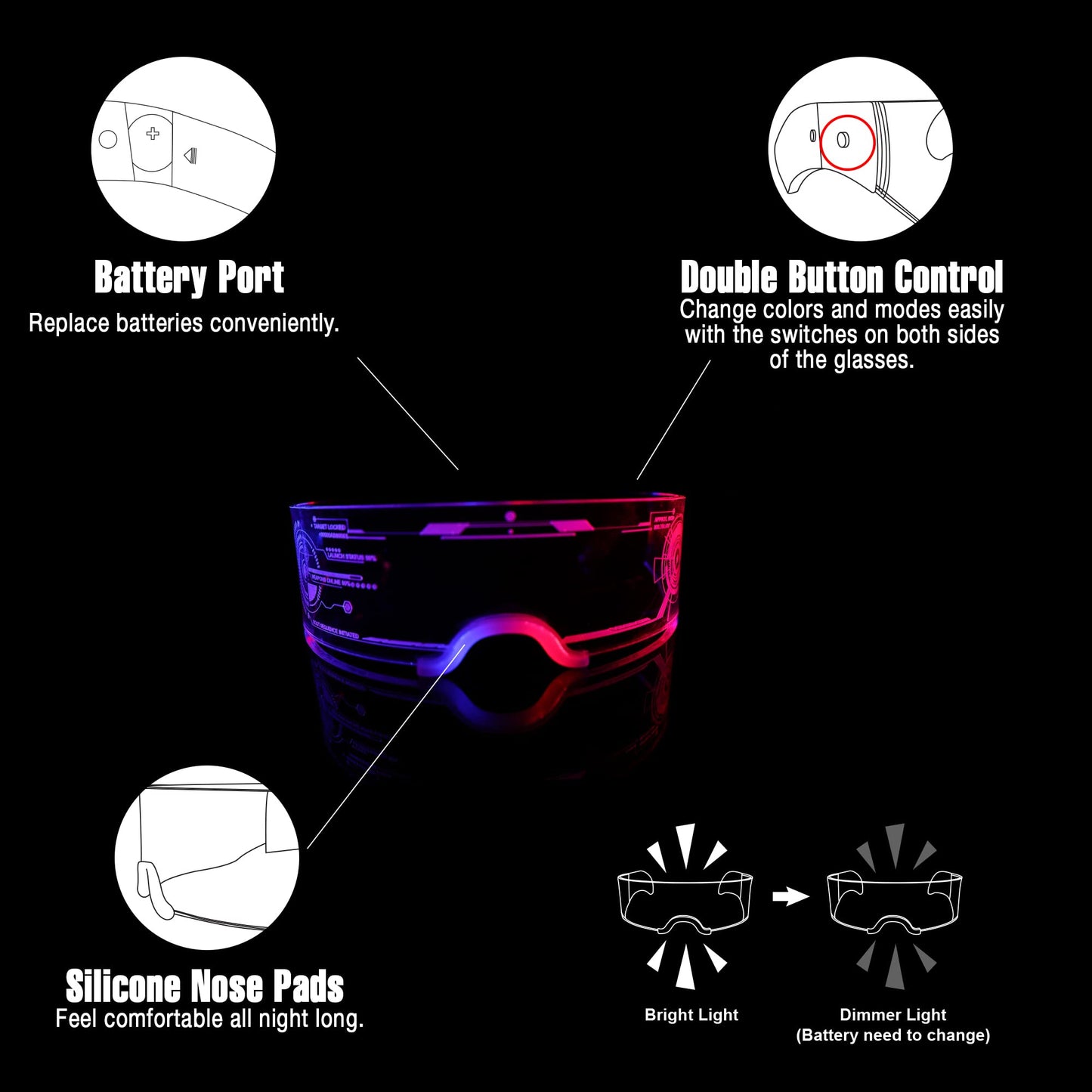 Oybete LED Light Up Glasses For Party LED Glasses For Adults Kids Futuristic Sunglasses Cosplay Costume Rave Accessories Glowing Neon Sunglasses,Gifts(Cool Glasses)