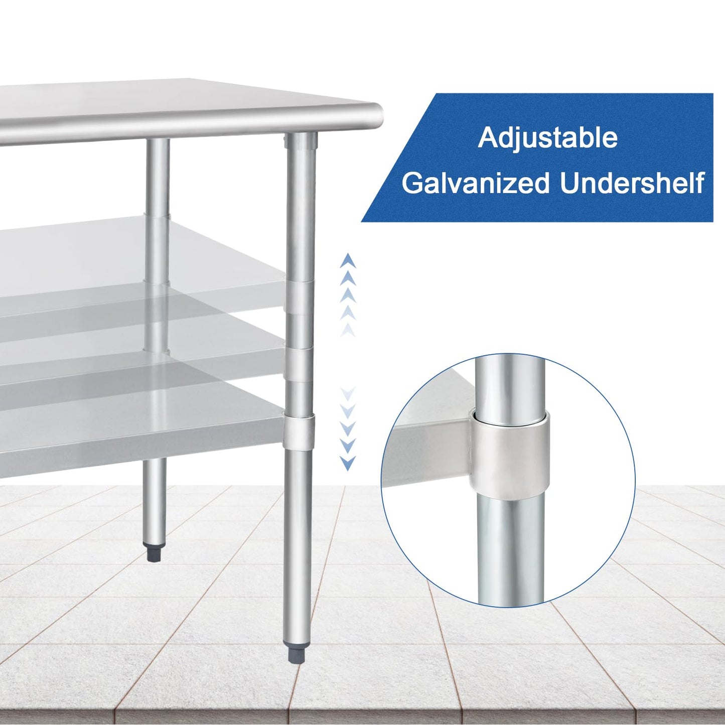 HARDURA Stainless Steel Table 24X72 Inches with Undershelf and Galvanized Legs NSF Heavy Duty Commercial Prep Work Table for Restaurant Kitchen Home and Hotel