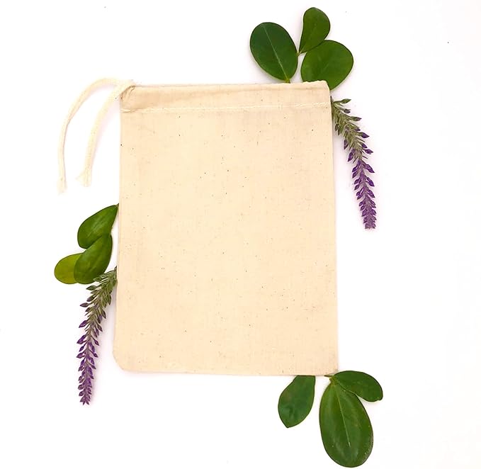Natural Cotton Reusable Produce Muslin Bags – Multipurpose Drawstring Storage Pouch for Everyday Use (25, 2x3)