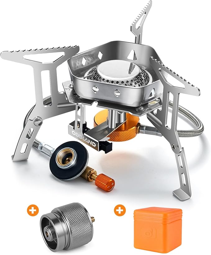 Odoland 3500W/6800W Windproof Camp Stove Camping Gas Stove with Fuel Canister Adapter, Piezo Ignition, Carry Case, Portabl...