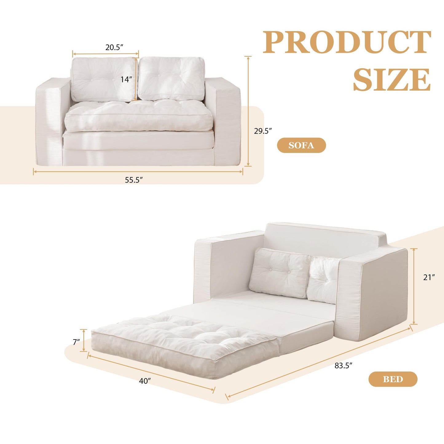 YOSHOOT Loveseat Sleeper Sofa,55" Convertible Sofa Bed Couch Futon Couches for Living Room,3-in-1 Pull Out Floor Couch with Reclining Backrest and Pillows