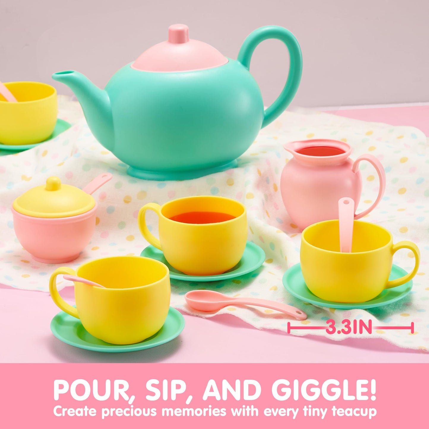 JOYIN 18PCS Pretend Role Play Tea Party Set Play Food Accessories BPA Free, Phthalates Free, Plastic Tea Set, Mini Kitchen for Kids, Gifts for Toddler Boys Girls Ages 3 4 5 6 Years Old