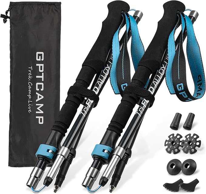 GPTCAMP Walking Sticks Collapsible Hiking Poles,Lightweight Trekking Poles Made of Carbon -Aluminum,2pc Folding Halking St...
