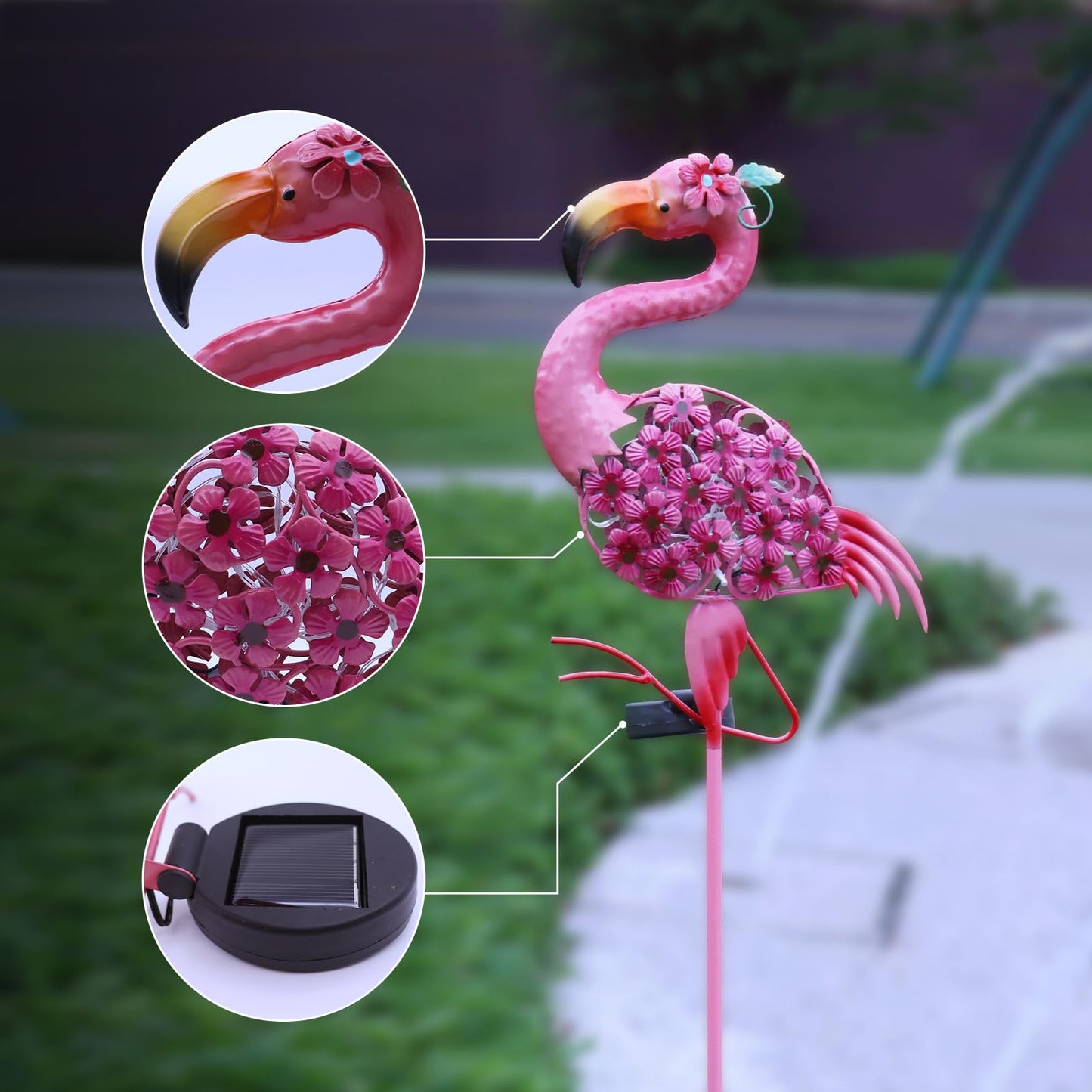 Flamingo Decor-Solar Garden Decor,Pink Flamingos for Yard-Patio Lawn Balcony Backyard Decorations,Flamingo Birthday Gifts for Women