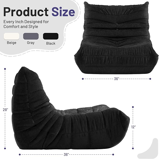 HABUTWAY Bean Bag Chair, Giant Bean Bag Chairs for Adults, Bean Bag Sofa with Filler Faux Fur, Memory Foam Bean Bag Couches Fireside Lazy Sofa for Living Room, Bedroom, Office (Black)