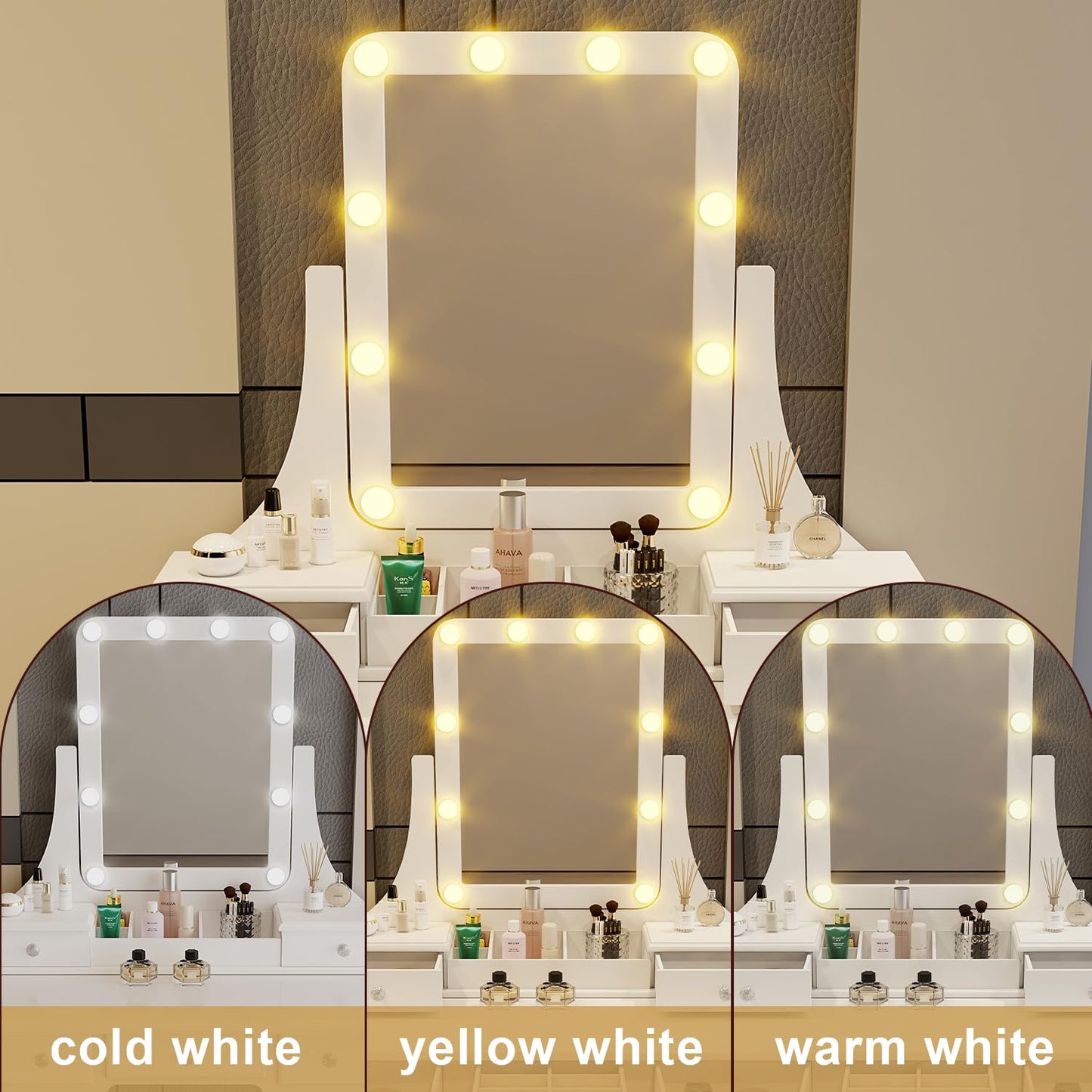 Make Vanity Desk with Lights and Mirror Makeup Vanity with Lights Bench Set Vanity Table with Lights with Drawers Vanity Mirror with Lights Desk and Chair