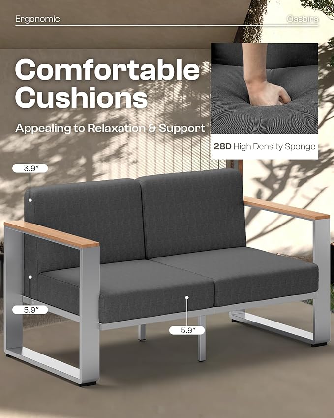 ComfCove Outdoor Aluminum 3-Seat Sofa, Modern Patio Patio Furniture with Wide Seat and Thick Cushions, All-Weather Oversized Couch for Deck, Porch