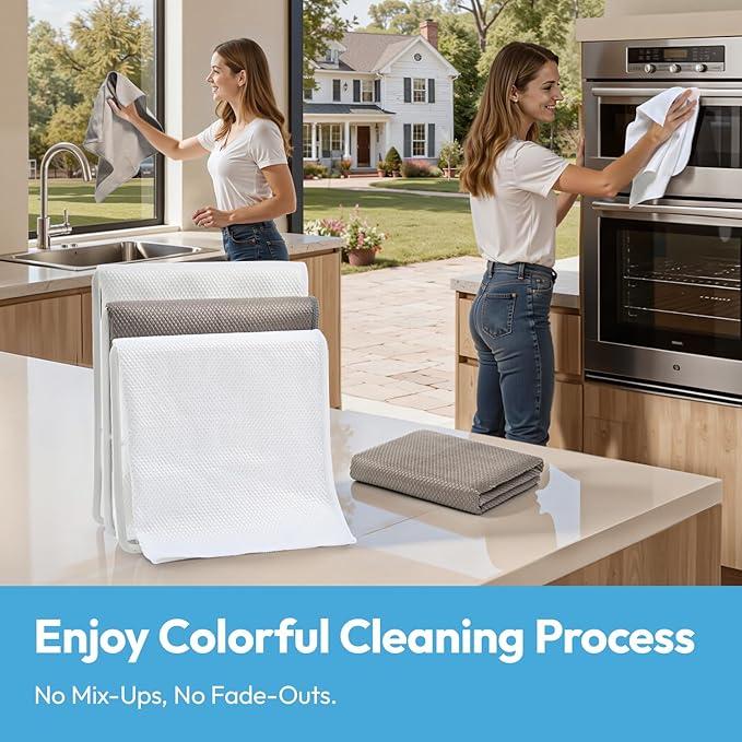 Nanoscale Microfiber Cloths 15.55”x 15.55”, Glass Window Mirror Stainless Steel Car Cleaning, Streak-Free, Lint-Free, Super Thick & Absorbent, Reusable, 6 Pack (White)