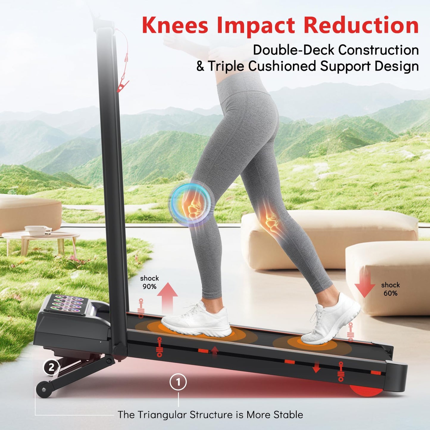 Ecogou Walking Pad Treadmill with 12% 12-Level Auto Incline,2 in 1 Foldable Under Desk Treadmill with Handle Bar,450 lbs Capacity RGB LED Screen Compact Treadmills for Home Hiking