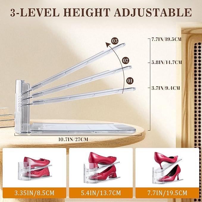 Adjustable Shoe Slots Organizer,6PACK Transparent Shoe Stackers Shoe Rack Holder Shoe Space Savers Double Layer Stack Shoe Racks for Closet Organization(Transparent)