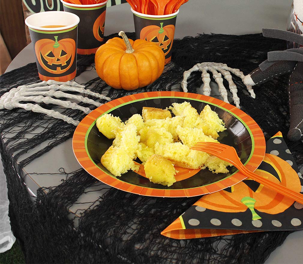 Juvale 144-Piece Halloween Plates and Napkins Party Supplies with Pumpkin Cups and Cutlery, Fun Themed Halloween Party Supplies Set for Celebrations with Friends and Family (Serves 24)