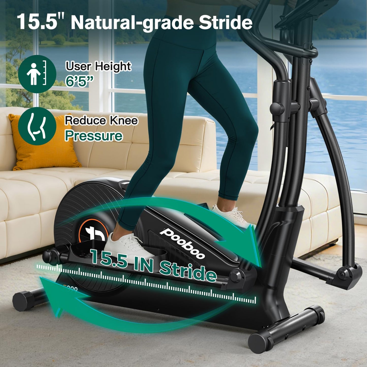 pooboo Elliptical Machine, Elliptical Exercise Machine with 16-Level Resistance&Quiet Magnetic Driving System