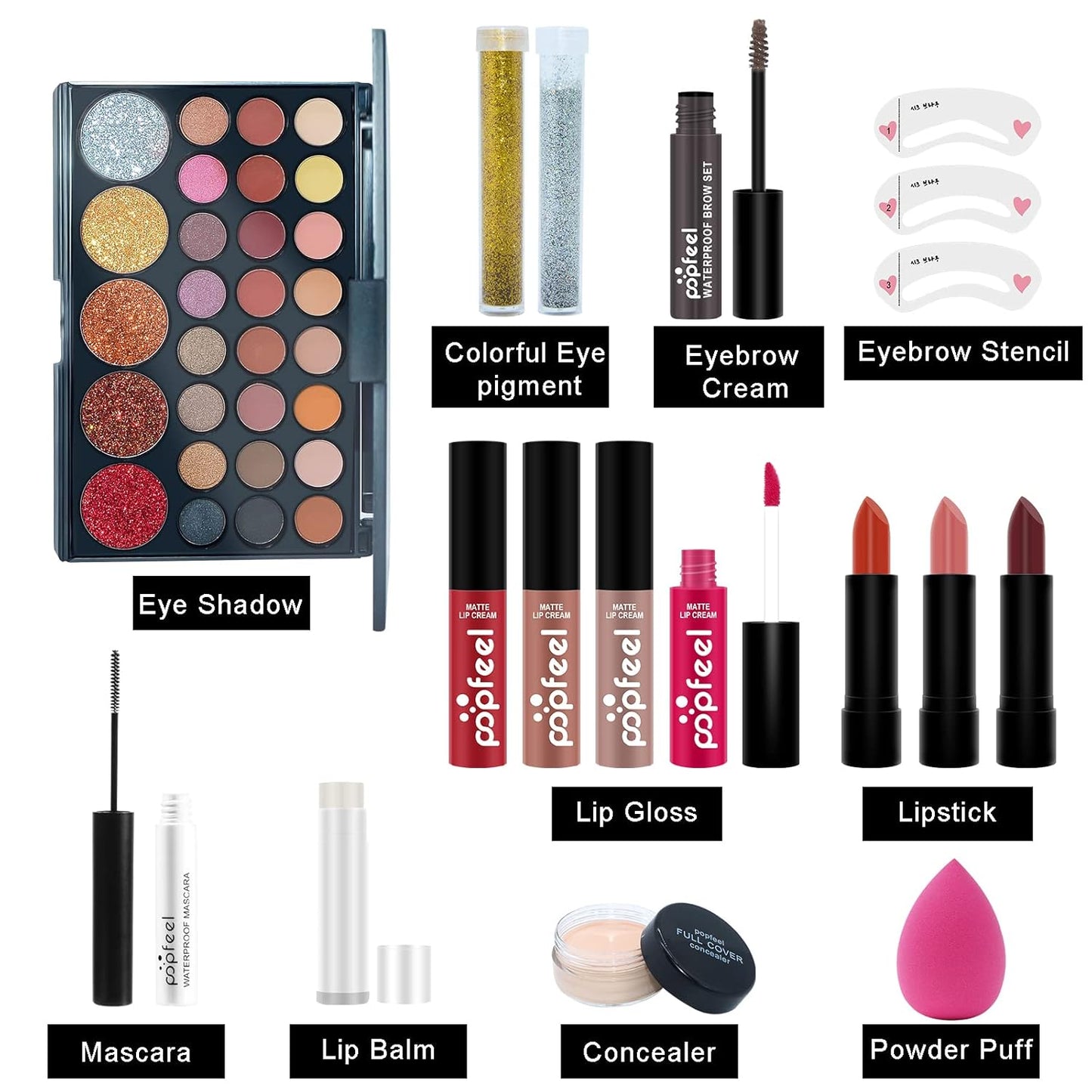 PHOEBE Makeup Set for Women Multi-Purpose Full Kit All-in-one Makeup Kit Include Eyeshadow Palette, Lip Gloss Set, Makeup Brush Set, Lipstick, Blush, Concealer, Mascara, Eyebrow Pencil …