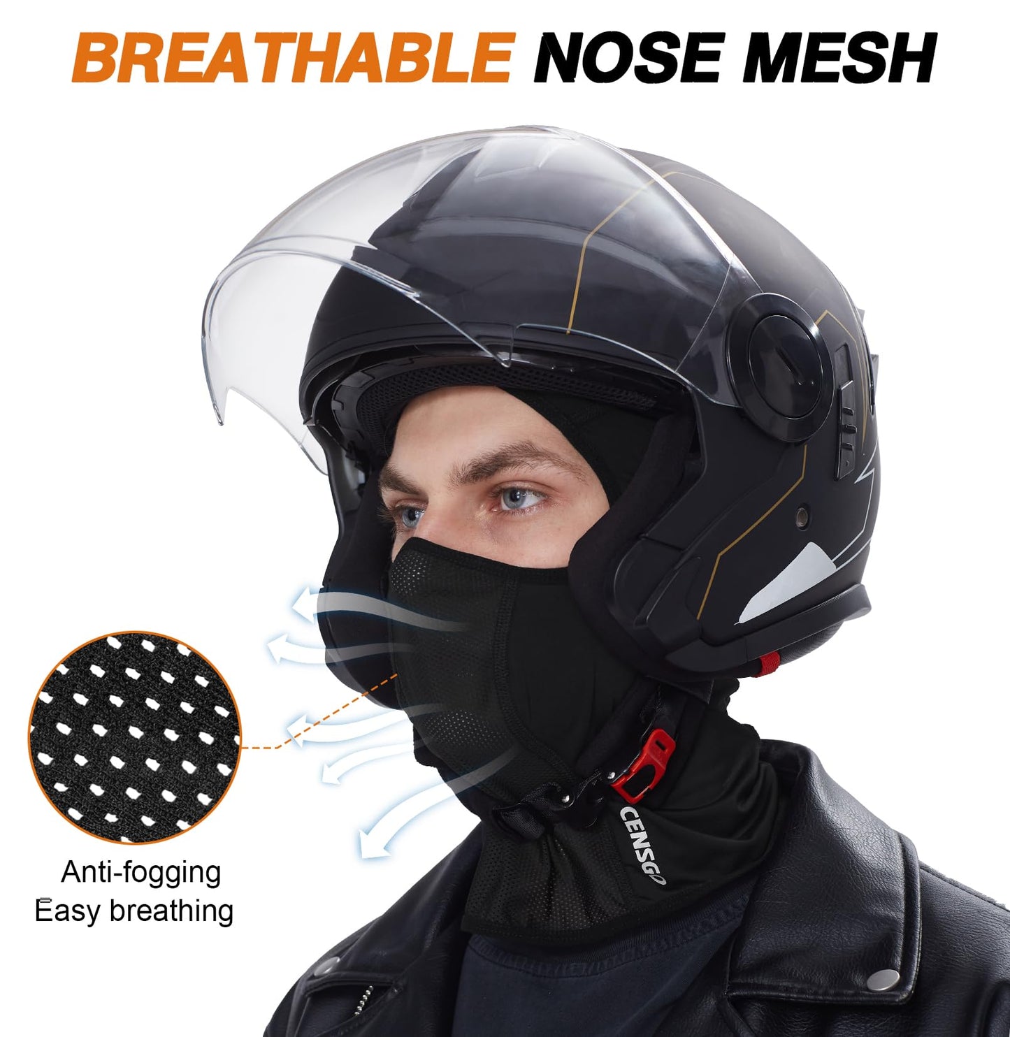 CENSGO Cooling Motorcycle Balaclava Helmet Liner, Breathable Face Cover, Lightweight Shiesty Mask for Men Women Summer Riding Black