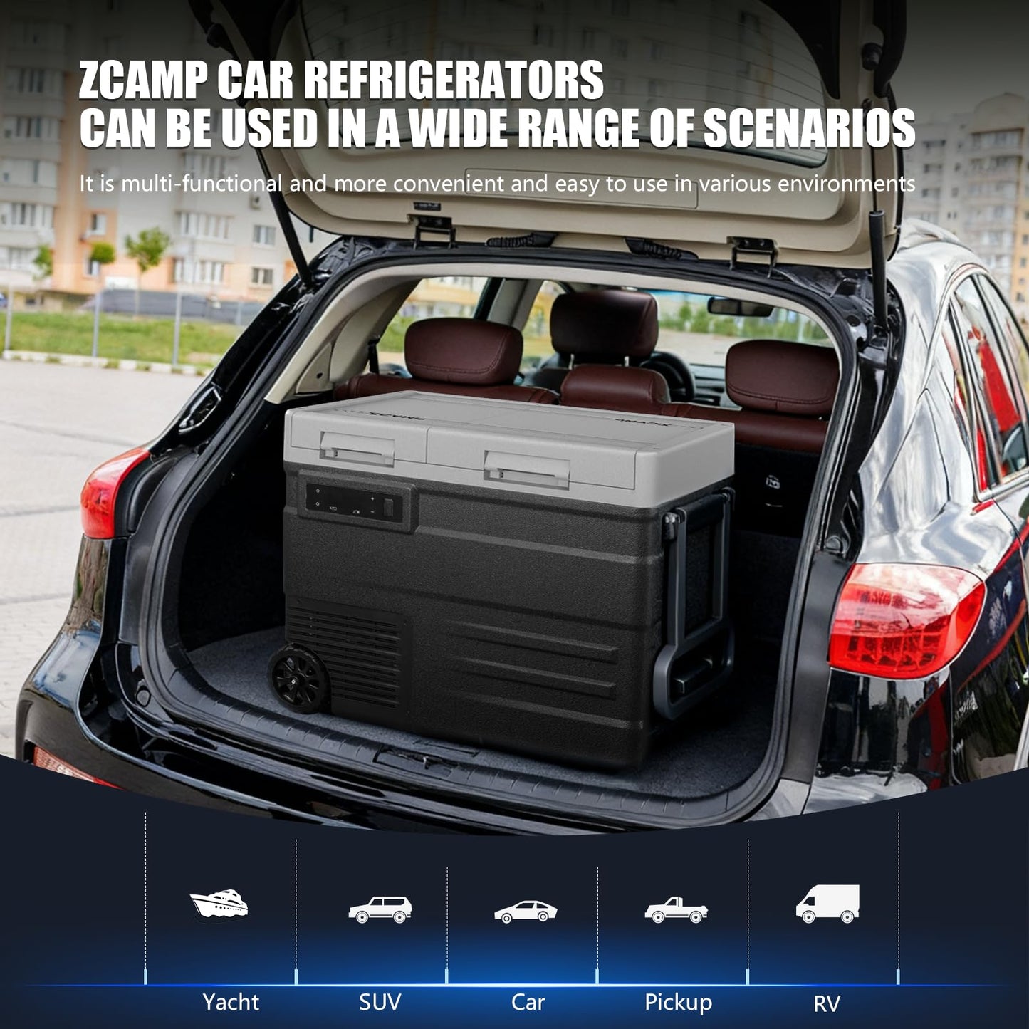 zcamp UD65 12V Car Refrigerator,Dual Zone Car Fridge with Wheels,60QT(56.7L) Electric Cooler Portable Freezer,12 Volt Refrigerator -4℉~68℉,12/24V DC 100-240V AC for Camping, Travel, Truck, RV