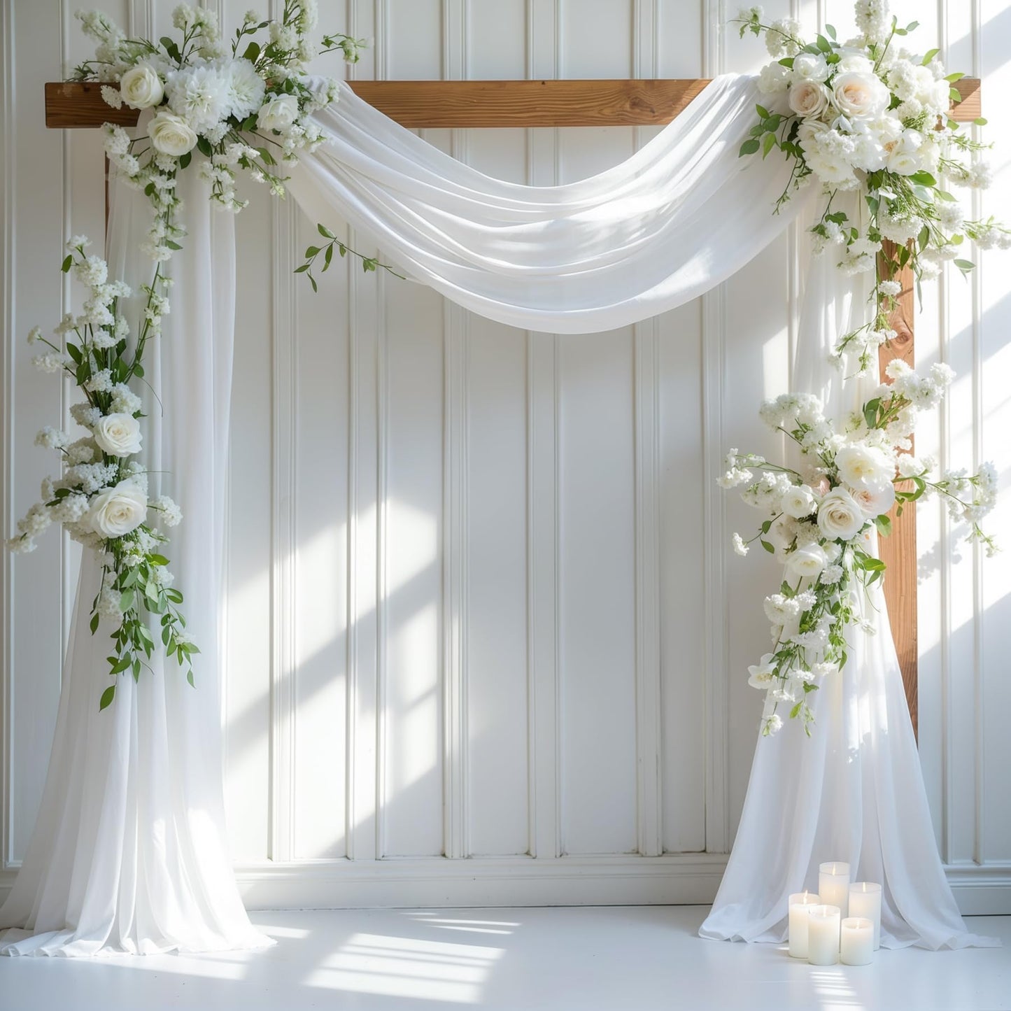 Wedding Arch Draping Fabric,2 Panel 28 X 19Ft White Arch Drapery Sheer Backdrop Curtain For Wedding Ceremony Party Ceiling Decor