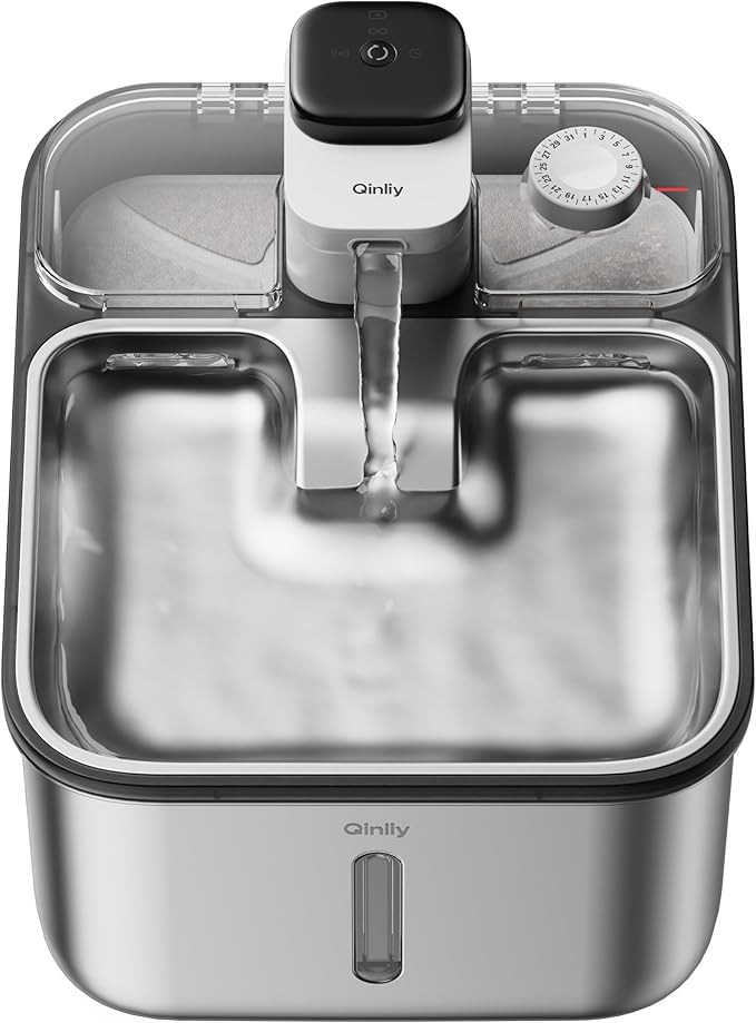 Stainless Steel Cat Water Fountain Wireless for Cats Indoor, 3.6L/123oz Automatic Metal Dog Water Dispenser,Cordless Batte...