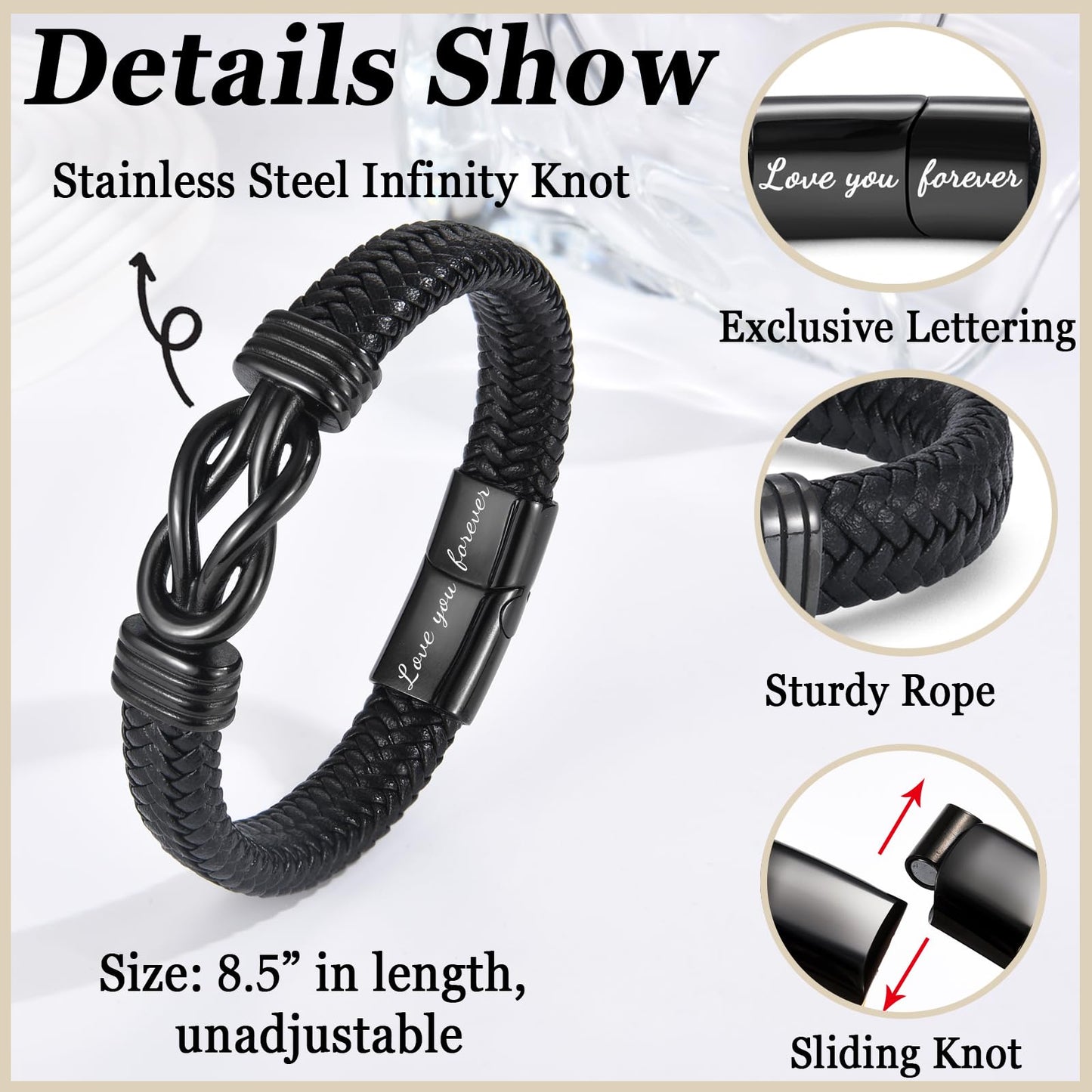 OAVOOK Gifts for Brother from Sister Infinity Leather Knot Bracelets for Teen Boys Braided Cuff Jewelry for Birthday, Christmas, Back to School