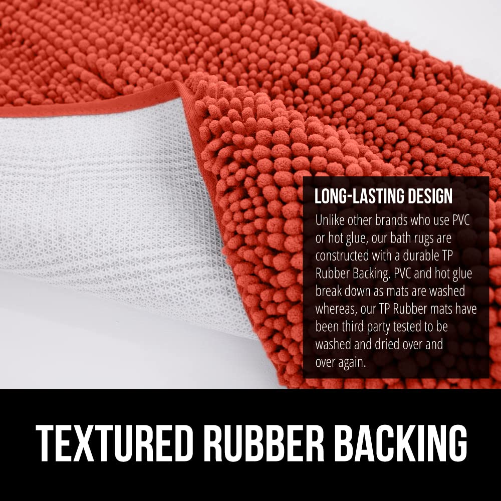 GORILLA GRIP Bath Rug Mat, Soft Absorbent Chenille, Quick Dry Microfiber Mats, Rubber Backing Washable Shower Floor Rugs, Bathmat Runner, US Designed Bathroom Home Accessories 24x17, Sunset Orange