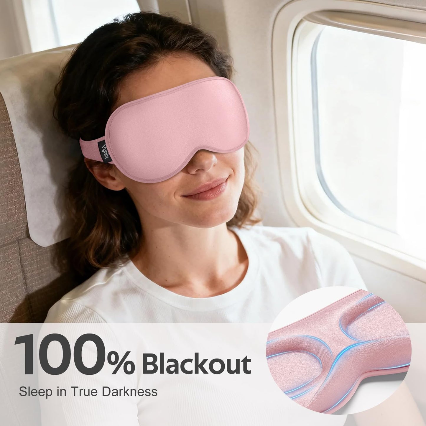 Vynix Sleep Mask for Women Men - 100% Blackout Eye Masks for Sleep - 3D Soft Sleeping Mask for Side Sleepers - Zero Pressure Lash Extensions Eye Cover Shade for Airplane Travel Essentials, Pink