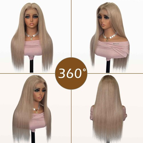 Ash Blonde Wig Human Hair 13x6 Transparent Lace Front Wigs Human Hair 180% Density Ash Blonde Straight Lace Front Wigs for Black Women Pre Plucked Colored HD Lace Frontal Wig 20 Inch