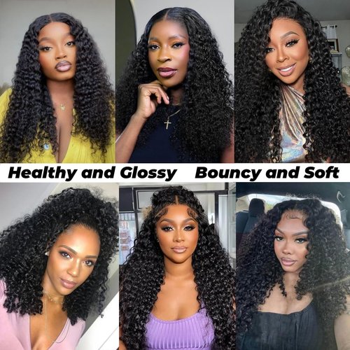 Wosama V Part Wig Human Hair curly Upgrade U Part Wig for Black Women Kinky curly Glueless Clip In Half Wig No Leave Out Wigs 180% Natural Color 20inch
