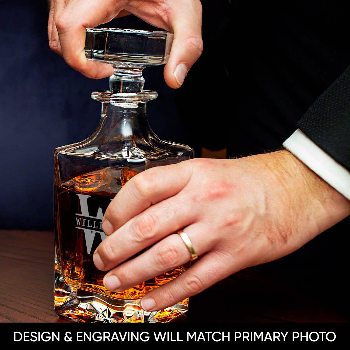 Personalized Whiskey Decanter Set with 4 Glasses and Custom Wood Box - 9 Design Options - Bourbon Glass Set