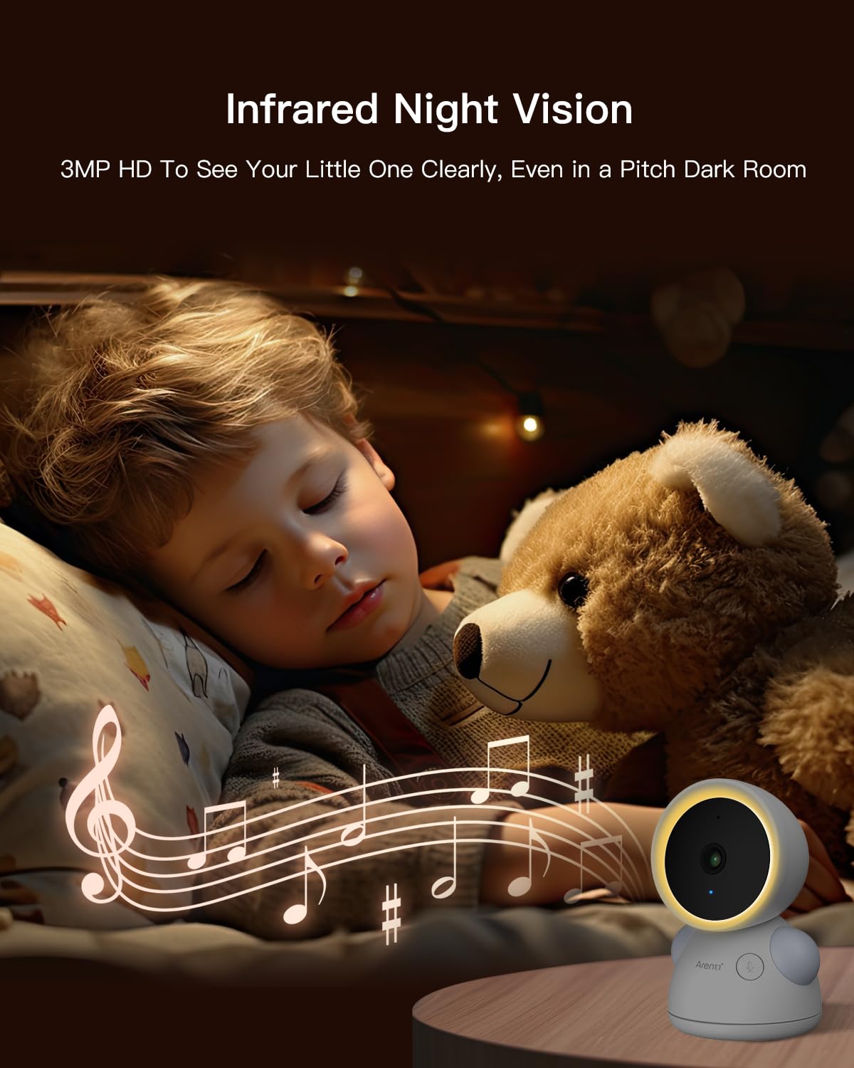 ARENTI Baby Camera Monitor, 2K/3MP WiFi 6, Smartphone App, Super Night Vision, Crying Detection, Auto Tracking, Temp&Humidity Sensor, Cloud&SD Card Storage (D3)