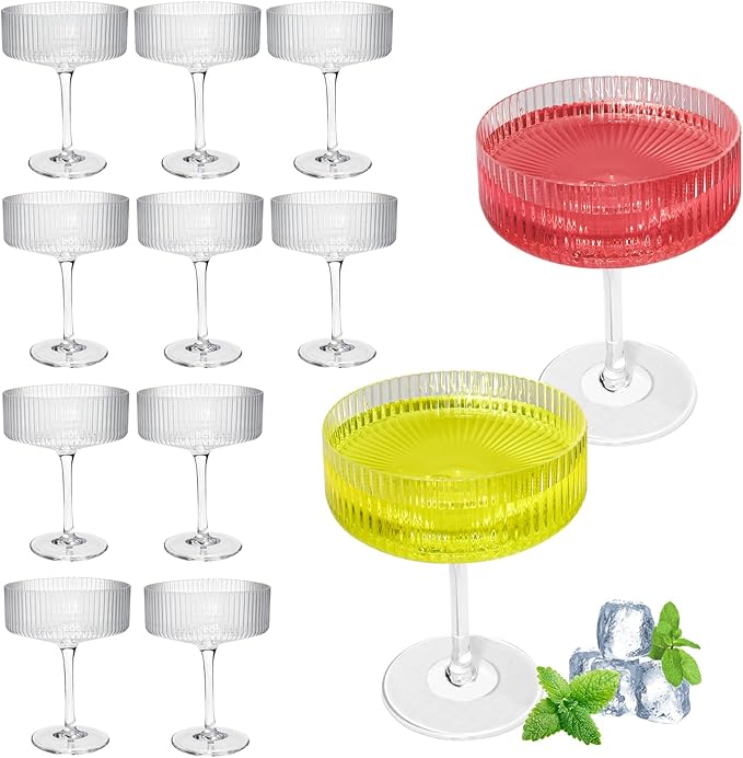 10OZ Plastic Martini Glasses, Set Of 12 - Shatterproof&Reusable Cocktail Glasses With Classic Design, Perfect For Home Us...