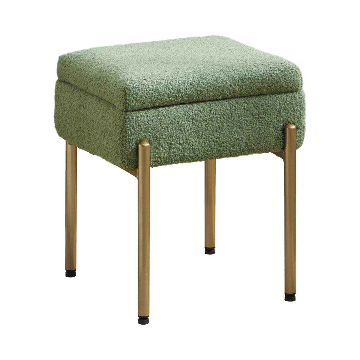 Vanity Stool Chair, Small Ottoman Stool with Storage, Makeup Vanity Chair with Anti-Slip Feet, Footstool Ottoman with Metal Legs, Storage Chairs for Makeup Room, Bedroom, Living Room (Green)