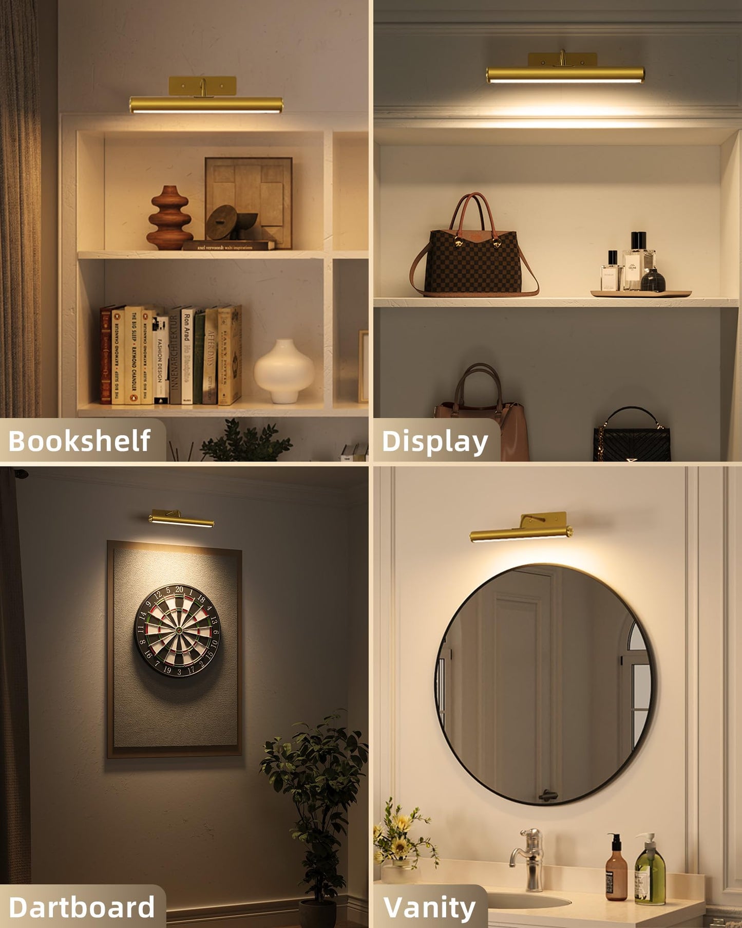EZVALO Picture Lights for Wall, 6000mAh Rechargeable Battery 16″ Painting Light with Remote, 3 Color Temps Wireless Art Light for Gallery, Living Room, Hallway (Gold)