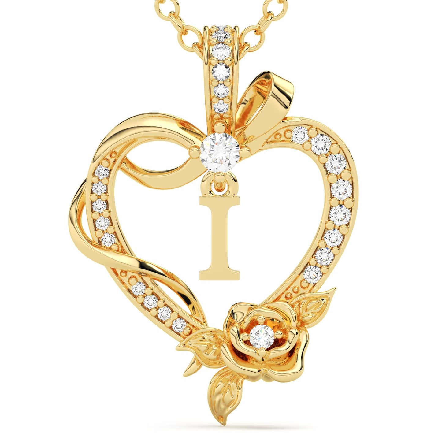 AGZBT Initial Heart Necklace Gift for Women – 14K Gold Plated Rose Pendant, Personalized Letter Jewelry for Wife, Mom, Grandma, Sister – Birthday, Anniversary for Her, Gold I