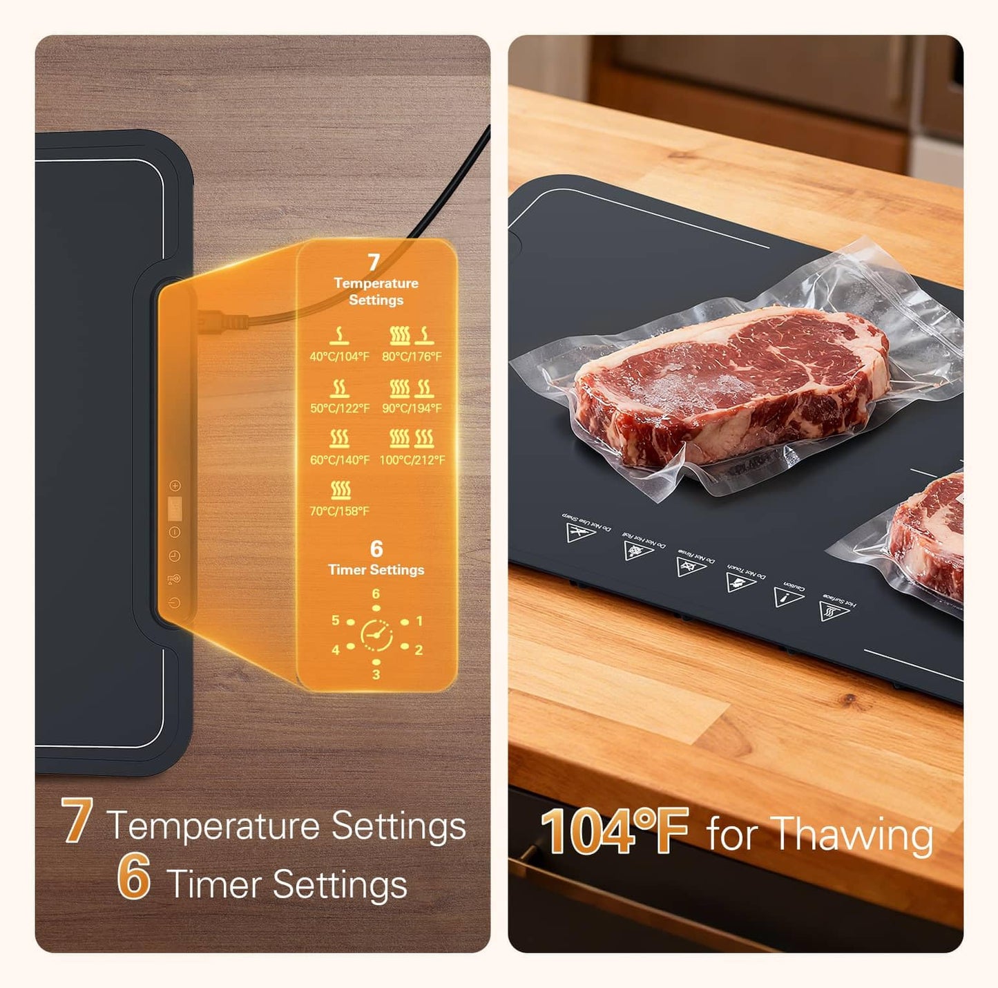 Zarler Warming Mat for Food with Insulated Cover, Food Warming Mat with 7 Temperature Modes and 6 Timer Settings, Electric Warming Tray Surface Heating, Foldable Warming Trays for Buffets Christmas