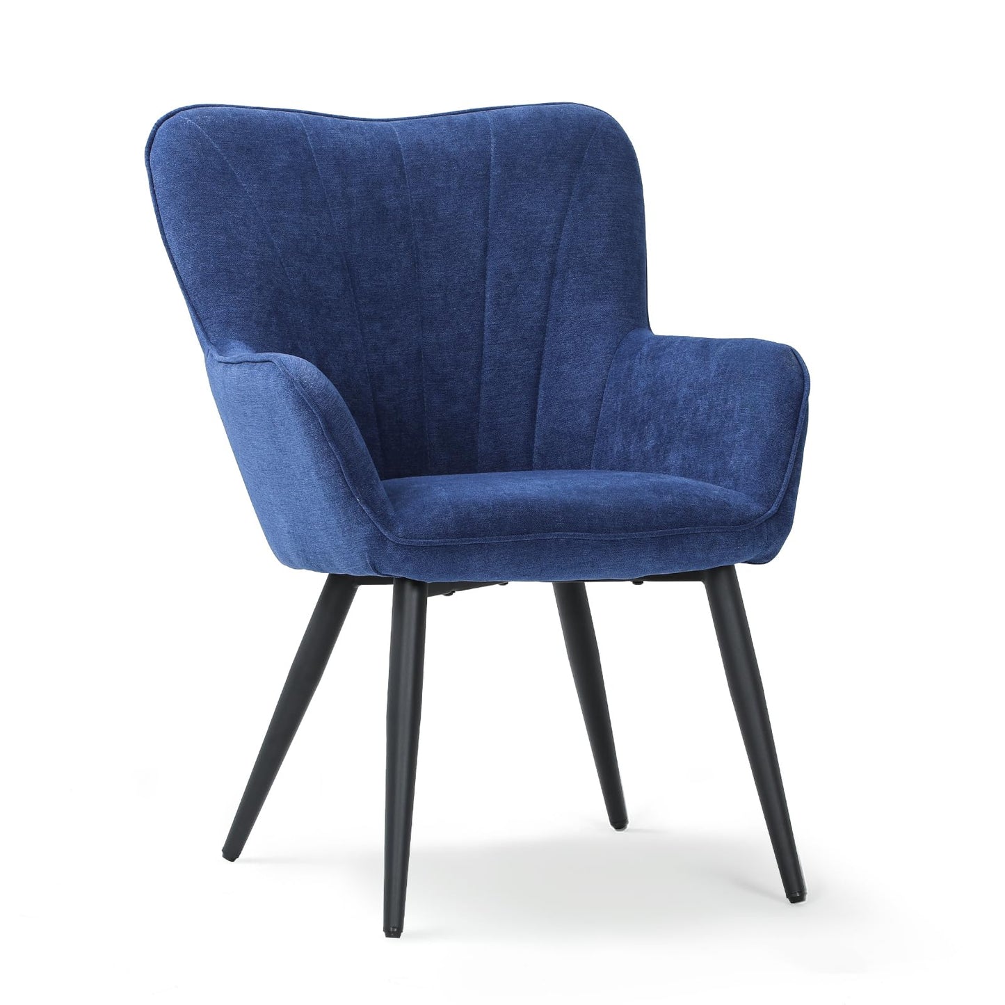 Athena Collection Wingback Accent Chair for Living Room, Upholstered Arm Reading Chair for Adults, Cozy Linen Fabric Armchair with Metal Legs for Bedroom, Makeup, Office, Blue