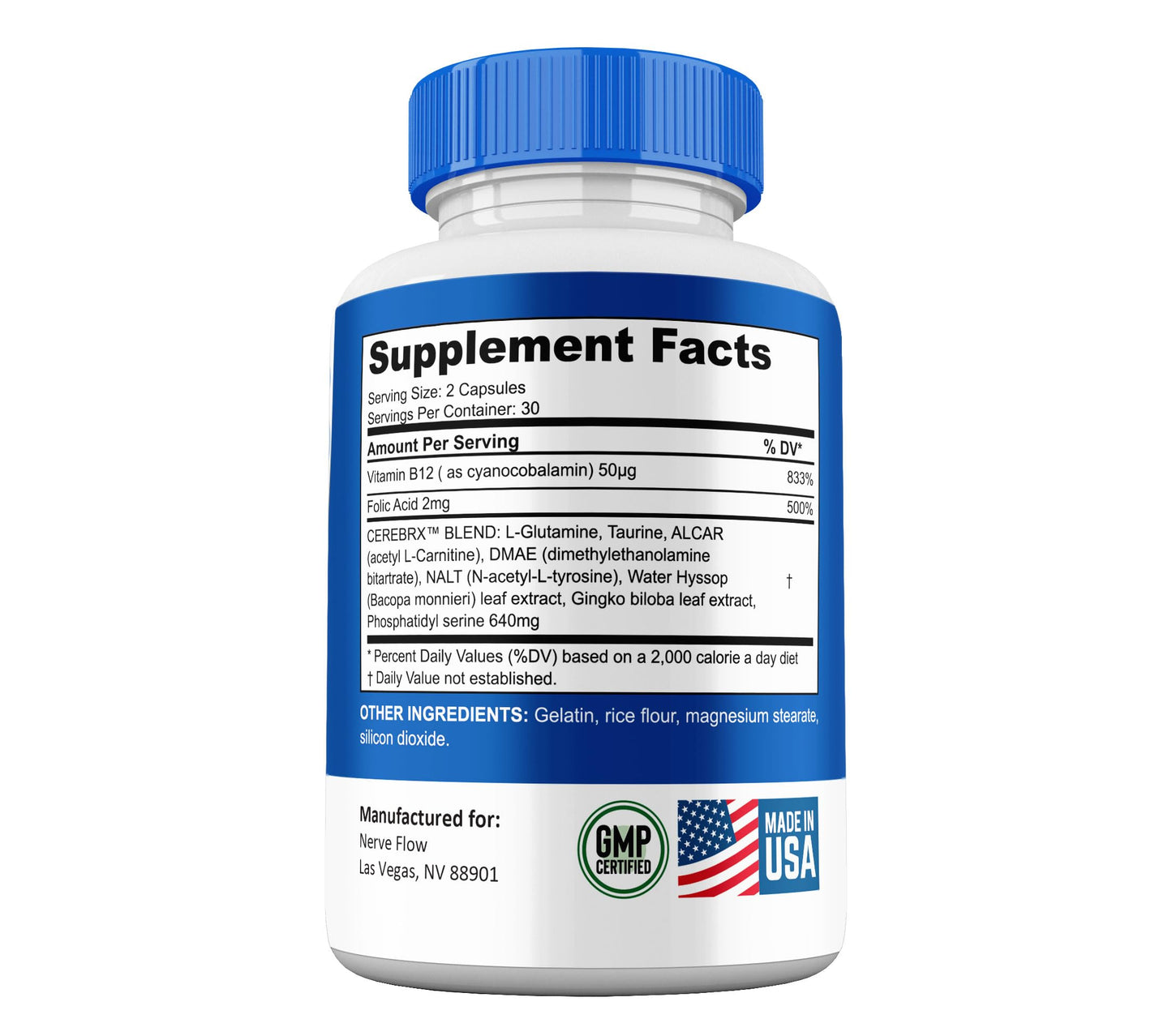 Nerve Flow Supplement Pills, NerveFlow All Natural Nerve and Cognitive Supplement Pills, 2 Month Supply (2 Pack)