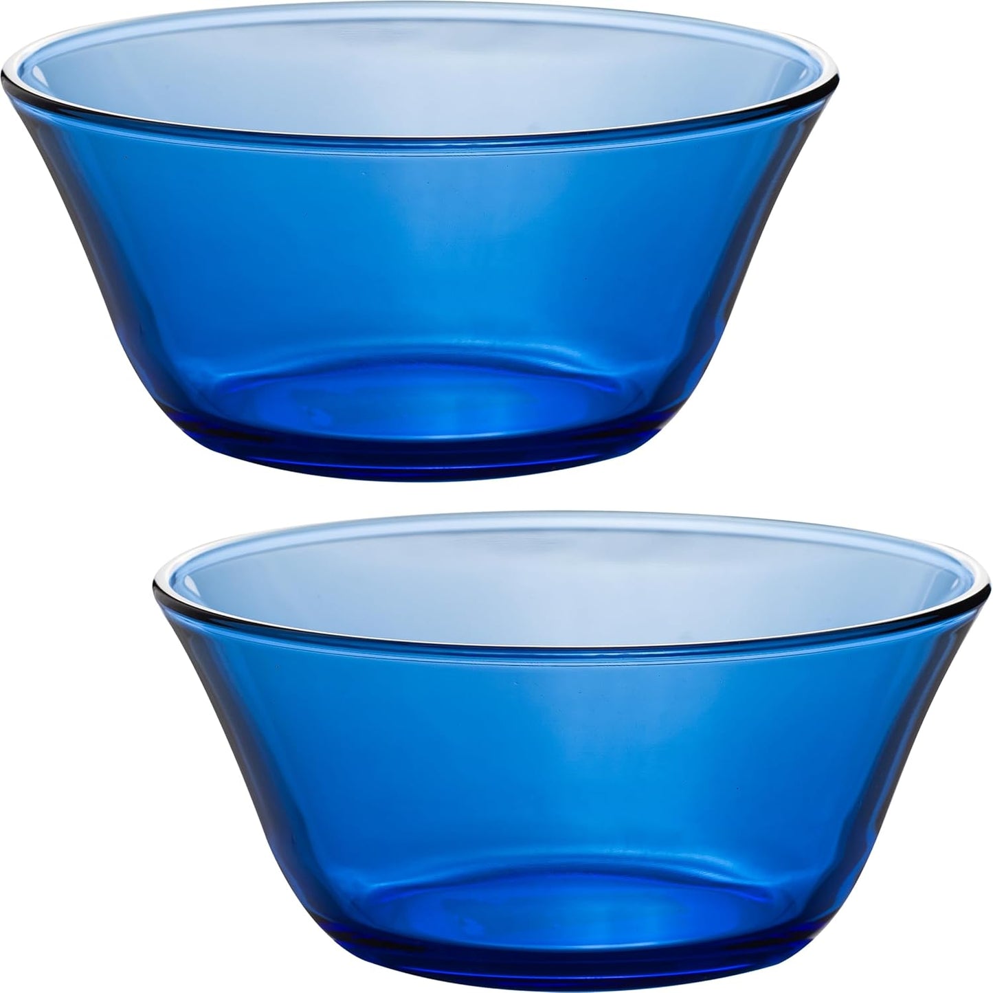 STP GOODS Glass Soup and Salad Bowl with Handles, Cobalt Transparent Glass Eating Plates, Circular Dinnerware for Salad, Bread, Dinner (Blue 2 pcs)