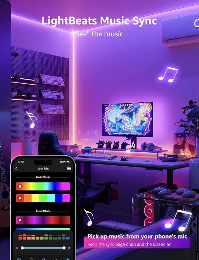 Lepro SE1 AI Smart LED Strip Lights - 65.6ft RGB Color Changing Light Strips with APP Control, AI Generated Lighting, Music Sync, 2.4GHz Wi-Fi & Bluetooth LED Lights for Home Decor (No Remote)