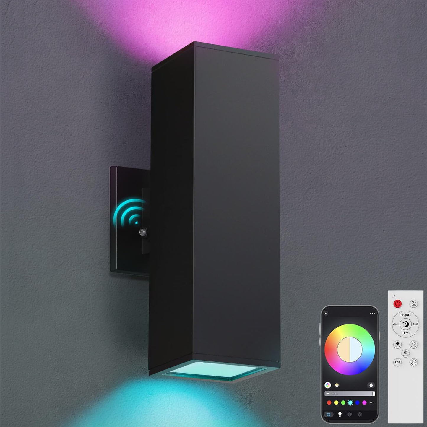 Zinola Outdoor Wall Lights, RGBCW Smart Porch Lights Modern Dusk to Dawn Outdoor Light Fixture Color Changing Light with Remote Control, Waterproof Sconce Compatible with Alexa Google Assistant