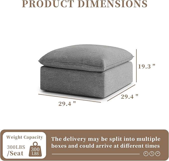 Gtilzria Ottoman,Down Fill Comfort Footrest,Down Filled Spill & Stain-Resistant Cloud Couch,L Shape U Shape Cloud Modular Sectional Sofa for Living Room,Apartment,Office,Dark Grey
