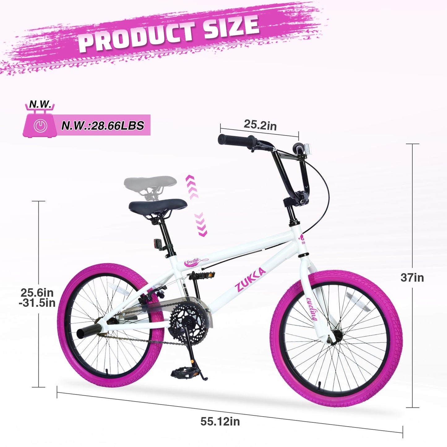 BMX Style 20 Inch Kids Bike for Boys/Girls Bicycle Ages 7-10 Years Old,1 Speed,Kids Cycle Bikes from Beginner-Level BMX to Advanced Riders with 2 Pegs,Rear Caliper Brakes，Durable Steel Frame，White