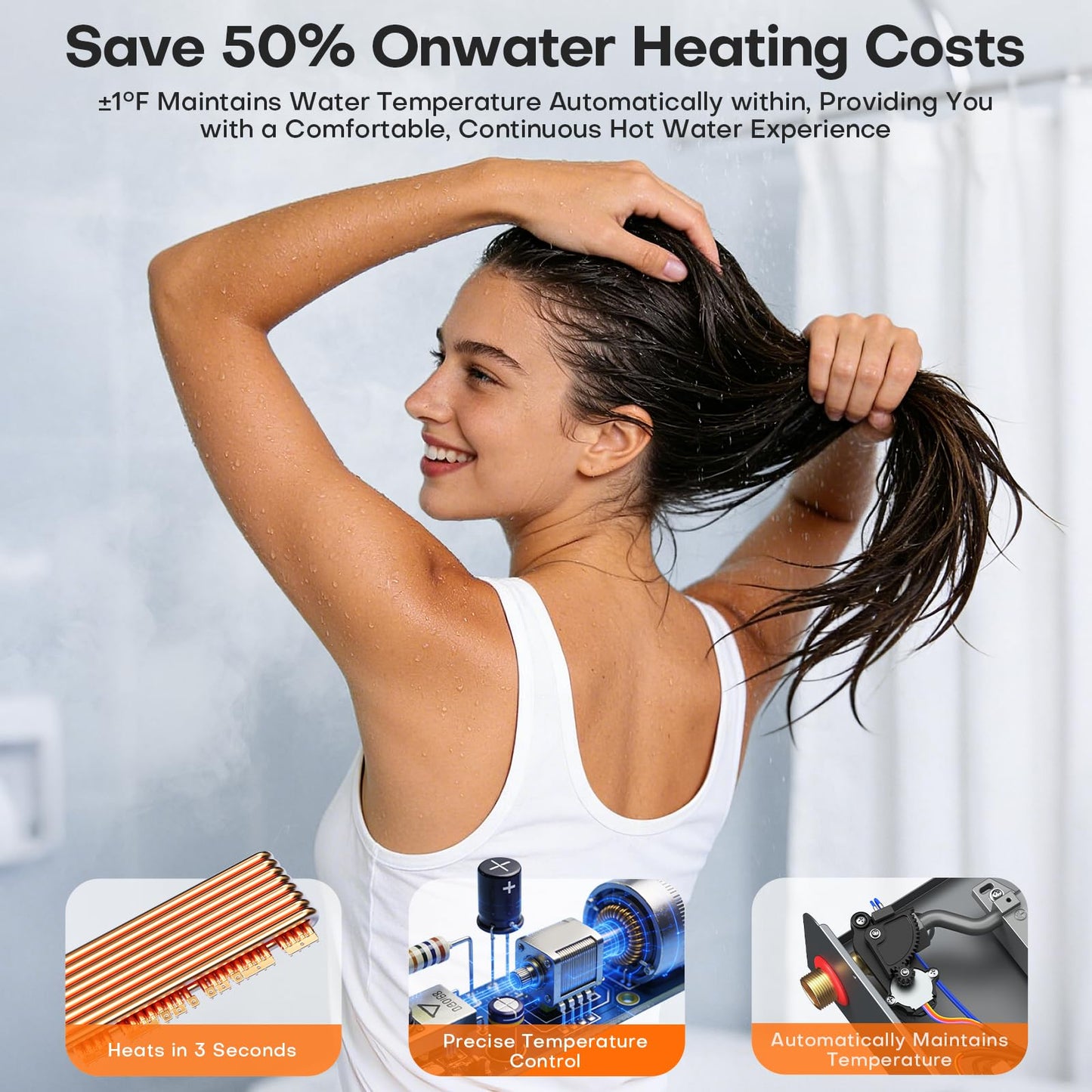 Wintemp 18kW Tankless Water Heater Electric 240V, On Demand Hot Water, Automatically Maintains Water Temperature, Up to 4.3 GPM, WiFi Control, ETL Eertified, Eco, WM18V Plus