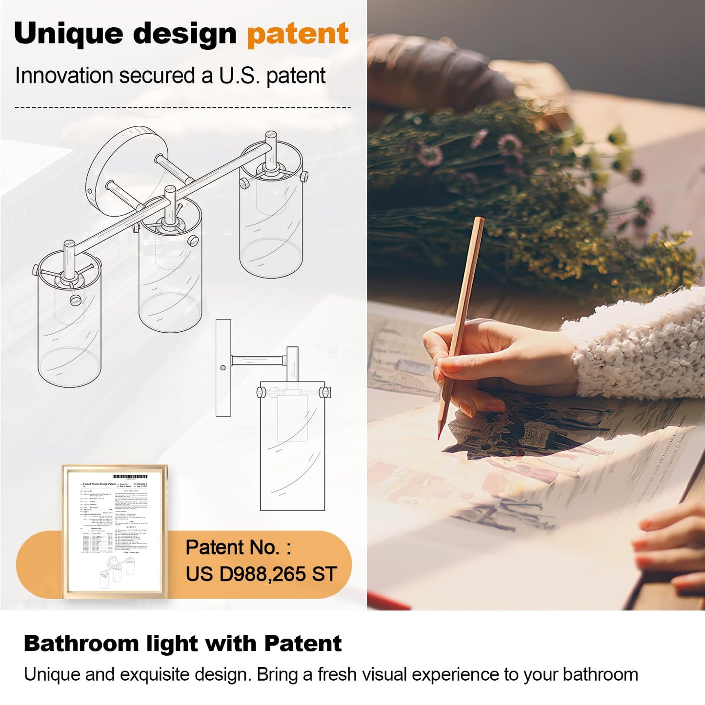 Bathroom Light Fixtures 2024 Upgrade, 3-Light Black and Gold Vanity Light, Black Bathroom Lights Over Mirror with Clear Glass Shade for Mirror Bedroom Living Room